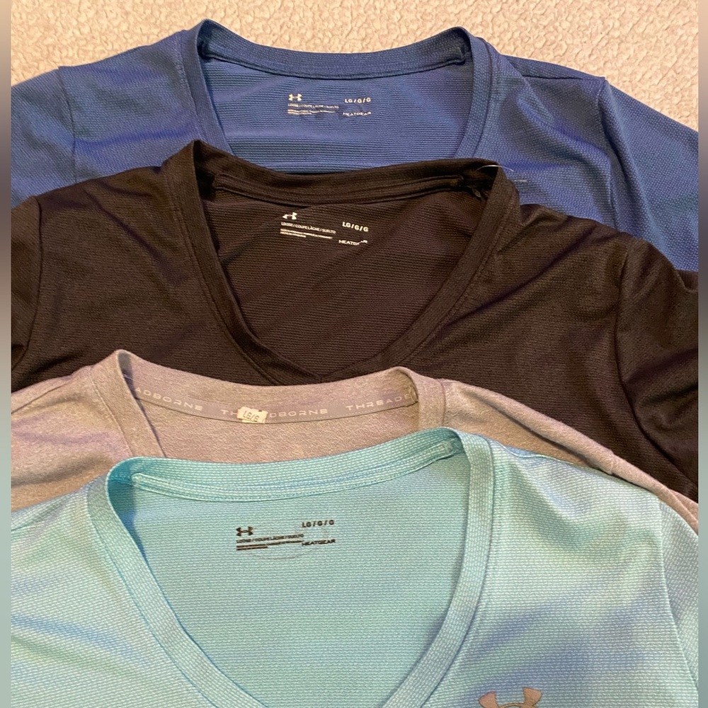 Under Armour Women's Short Sleeve V-Neck Tee Bundle - Aqua, Gray, Black, Blue